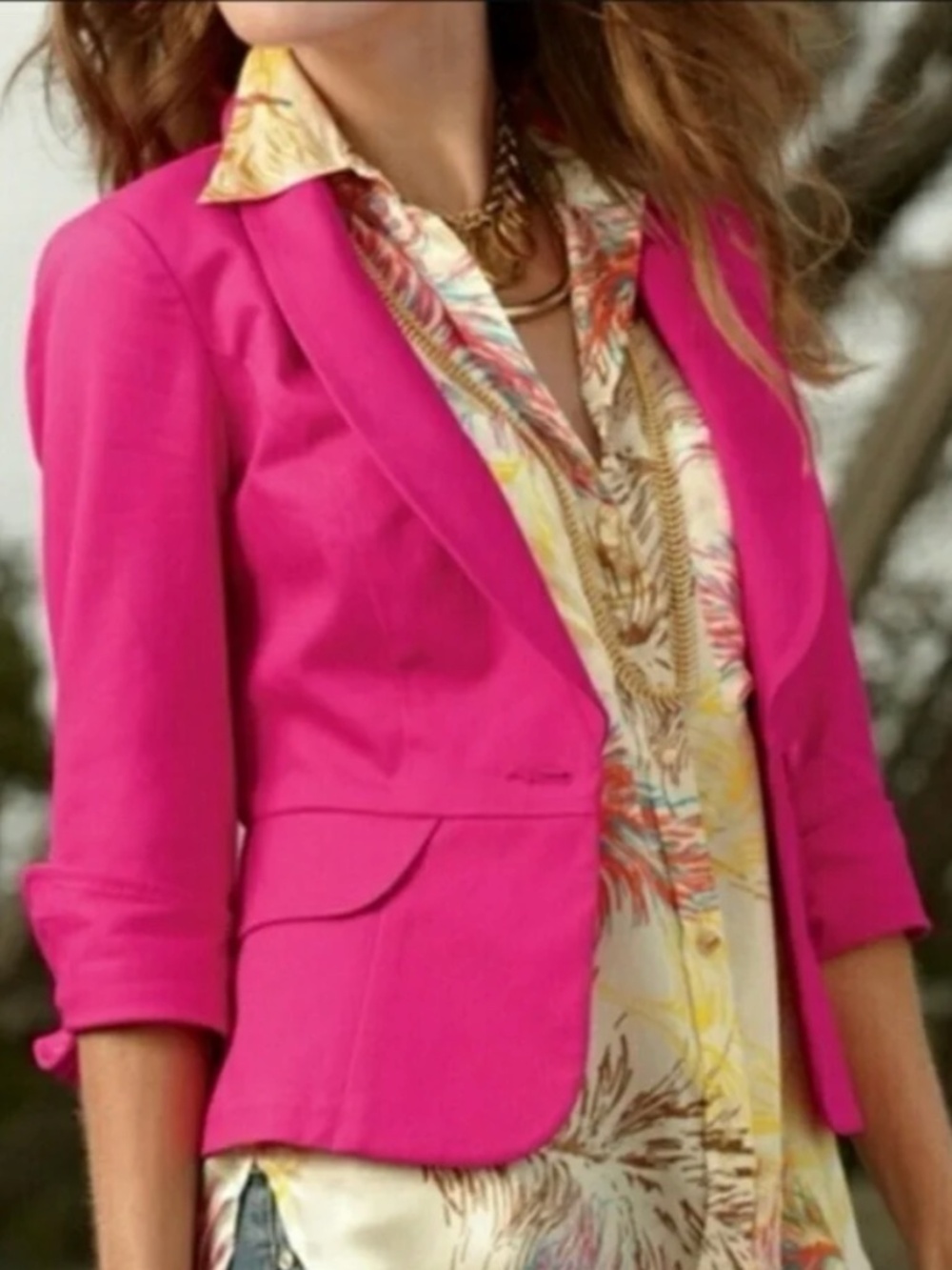 CAbi Power Pink Fitted Slightly Cropped Blazer Jacket Size 4